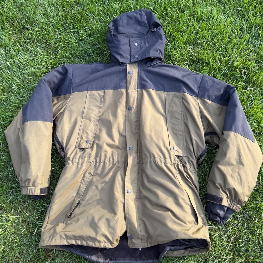 A+ AJ Shop Gore-Tex Custom Made Parka Jacket Olive Navy Blue Hooded Fleece Lined